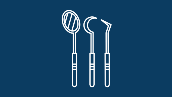 Outline illustration of three kitchen utensils—spoon, ladle, and peeler—standing upright on a dark blue background.